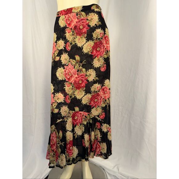 Vintage Y2K Reversible Floral Midi Skirt – Rose Print Black Red + Gray Pink Abst - Picture 5 of 16